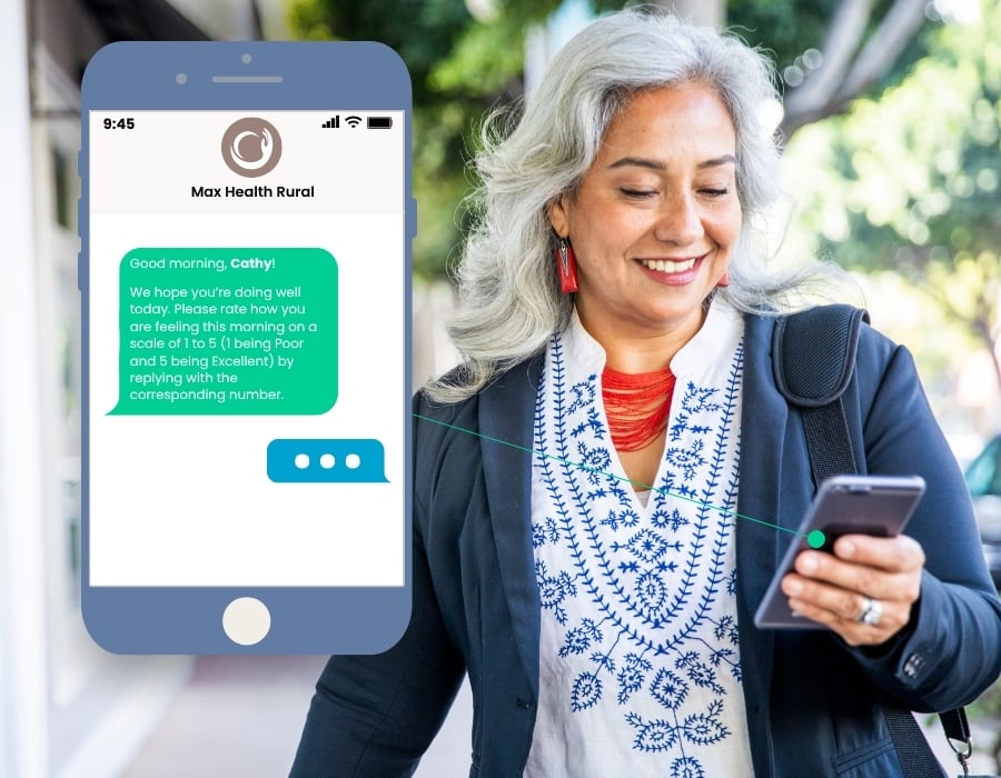 Cathy responding to an ENGAGE notification from her home health agency, asking how she's feeling.