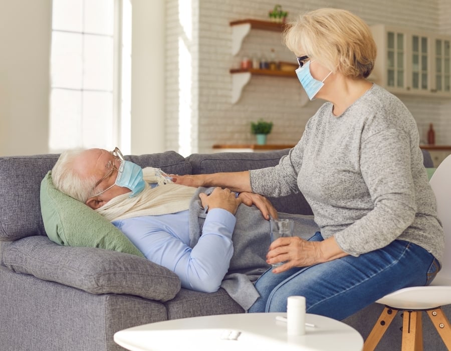 Bart recovering at home after a stroke with his wife Linda.
